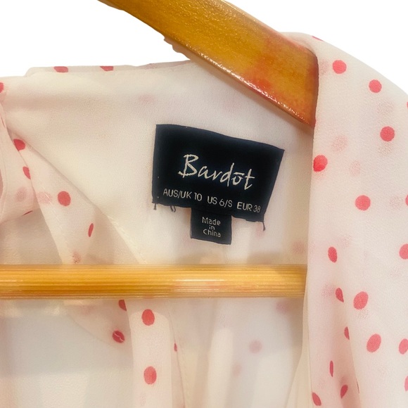 Womens Bardot Dress Size 10 Wrap White Red Polka Dots Tie Back Mini Short Ruffle - Picture 5 of 10